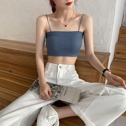 Camisoles & Tanks Colour Sexy Ice Korean 1pcs Women Silk For Style Women's Soft Suspender Breathable Solid Outdoor Bra Seamless Summer