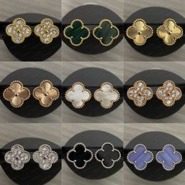 Earring Designer Vintage Four Leaf Clover Charm Stud Earrings Back Mother-Of-Pearl Stainless Steel Gold Studs Agate For Women Wedding Jewelry Gift 1 10A s s 0A