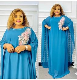 African Dresses for Women Spring Long Sleeve Oneck Blue White Grey Pink Robes Muslim Abaya Clothes 240109