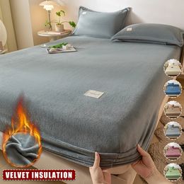 Warm Plush Bed Sheets Velvet Mattress Cover for Winter Home Bedroom Protector Bedspread Double 240109