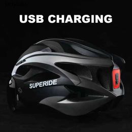 Cycling Helmets SUPERIDE Rechargeable Road Bike Helmet Men Women Cycling Helmet with Visor Rearlight Sports MTB Bicycle Helmet with TT LensL240109