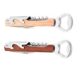 New Creative Wood Handle Wine Opener Stainless Steel Hand Held Bottles Openers Double Hinge Corkscrew Simple Durable 9253426