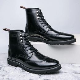 Boots Fashion Men Casual Shoes High Quality Leather Cowboy Black Top Punk Trendy Pointed Toe Motorcycle For