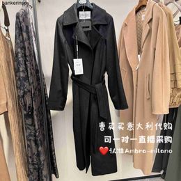 Wool Coat Luxury Maxmaras Manuelas camel Cao Maimai wears Women's Classic Bathrobe style Long Lace up in MilanR35V