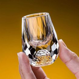 Wine Glasses Diamond Cut Shiny Crystal Gold Foil Shot Glass Turquoise Liquor Vodka Wine Glasses Golden Mountain Baijiu Cup Sake Spirit Goblet YQ240109