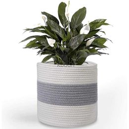 Planters Pots Hand Woven Cotton Flower Pot Indoor Plants Container Laundry Toy Storage Basket Home Decoration Drop shipping YQ240109