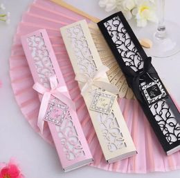 Luxurious Silk Fold hand Fan in Elegant Laser-Cut Gift Box (Black Ivory) +Party Favors/wedding Gifts