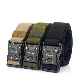 TUSHI Official Genuine Tactical Belt Quick Release Elastic Metal Buckle Casual Tooling Training Men's Trousers Belts 240109