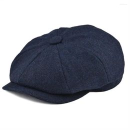 Berets Wool Tweed Sboy Cap Herringbone Men Women Gatsby Retro Hat 8 Panel Driver Flat Black Brown Green Navy Blue Coffee