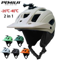 Cycling Helmets PEMILA 2 In 1 Cycling Helmet Four Seasons MTB Road Bicycle Helmet Cycling Safety Cap Racing Removable Ear Protection Bike HelmetL240109