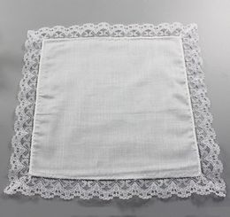 25cm White Lace Thin Handkerchief 100 Cotton Towel Woman Wedding Gift Party Decoration Cloth Napkin DIY Plain Blank Handkerchief 3381924