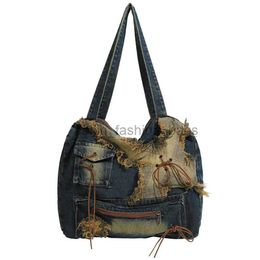 Shoulder Bags Vintage Womens Bag Washed Denim Large Capacity Messenger Hot Girls New Fashion Designer Handbag big totescatlin_fashion_bags