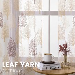 Leaf Tulle Curtains for Girls Living Room Mixed Sheer Curtain Kitchen Rideaux Voilage Gordijnen Divider Firanki Custom 240109