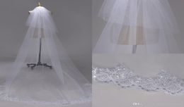 3M two Layer Lace Edge with sequins White Ivory Cathedral Wedding Veil Long Bridal Veils Cheap Wedding Accessories Veu de Noiva CP2660612