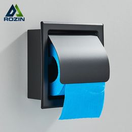 Rozin Waterproof Toilet Paper Holder Stainless Steel Wall Mounted Concealed Black Bathroom Roll Tissue Rack 240109