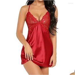 Women'S Sleepwear Womens Sleepwear Women Y Nightdress Lingerie Lace Satin Silk Erotic Top Underwear Nightgown Babydolls Pajamas Exoti Otqne