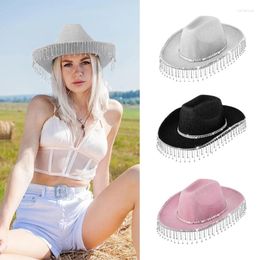 Berets Stylish Rhinestone Tassels Cowboy Hat Women Wide Brim Bridal Shower Cowgirl Cap Music Festival Carnival Bachelorette Party Props