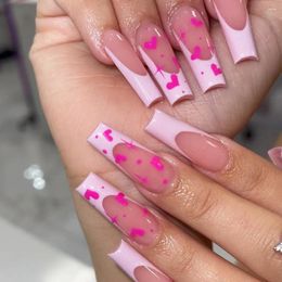 False Nails French European And American Style Wearing Nail Patches Love Starry Art Valentine's Day Pink Fake