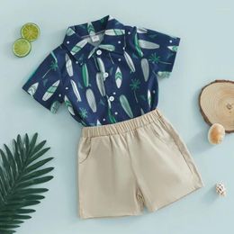 Clothing Sets Children Baby Kids Boys Clothes Shorts Summer 2024 Short Sleeve Coconut Tree Print Shirt With Elastic Waist