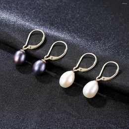 Dangle Earrings SA SILVERAGE Black Pearl Ear Rings For Women Yellow Gold Drop 8-9mm Silver 18K Simple And Stylish