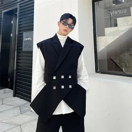 Vests Net Celebrity Multi Metal Button Cross Suit Vest Men Streetwear Fashion Show Sleeveless Blazers Suit Vest Male Waistcoat Jacket