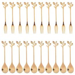 Forks 20PCS Stainless Steel Cake Fruit Fork And Spoon Set Ice Cream Tea Coffee Tableware Tasting Dessert