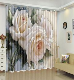Customized Modern 3D Floral Curtain Three Creamy White Roses Modern Style Practical Curtains1183334