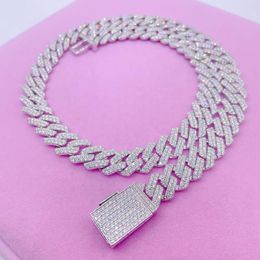 necklace moissanite chain jewelry diamond gold men 15mm Width 2 Row bracelet men silvering cuban link pass diamond tester GRA VVS cuban