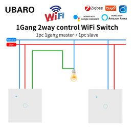 UBARO EU Tuya Wifi Stair Touch Switch Glass Panel Multi Sensor Button Alexa Voice Control Smart House Cross Switch 1 Gang 2 Way 240108