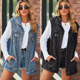 Women's Vests 2024 Fashion Denim Vest For Women Sleeveless Casual Loose Long Jeans Jacket Coat Street Hipster Female Clothing S-XL