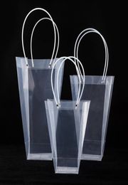 2021 Trapezoidal Transparent Gift Bag Plastic Storage Handbag PVC Flower Bags Shop Package Bags Party Holiday Flowers Handbags2941783