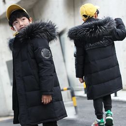 Children warm Thicken clothing Boy clothes Winter Down Jackets 516 years Hooded Parka faux fur Coat Kids Teen Snow snowsuit 240108