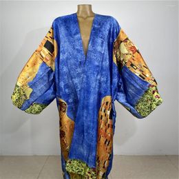 Women's Swimwear Kimonos Women Retro Bohemian Printing Collared Cardigan Female Blouse Loose Casual Beach Cover Up Party Kuwait Kaftan