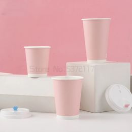 100pcs Net red pinkblue disposable cups 14oz16oz 400ml milk tea coffee juice drinks paper wedding birthday party cup 240108