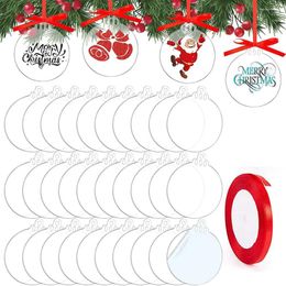 Keychains 30Pcs/Set Clear Acrylic Christmas Ornaments Blank Round Hanging Tree Tags With Ribbon