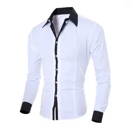 Men's Dress Shirts Blouse Top Men Stand Up Casual Classic Collared Cotton Formal Long Sleeve Modern Premium Slim