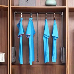 Household Wardrobe Lifting Clothes Rail Retractable Clothes Rack Double Buffering Damping Clothing Hanger Bedroom Armoire Tools 240108