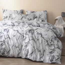 Bedding Duvet Cover Set Marble Pattern Comforter Envelop Pillowcase with Zipper Closure 240109