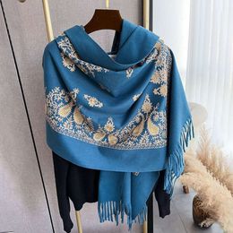 Scarf, Women's Winter Fashion Cashmere for Warmth, Embroidered Shawl, Middle-aged Ethnic Style Cape, Scarf, and Bizarre Outerwear
