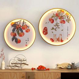 Wall Lamp Circular Decorative Painting With Lights Chinese Style Foyer Corridor Study Hanging Restaurant LED Luminous