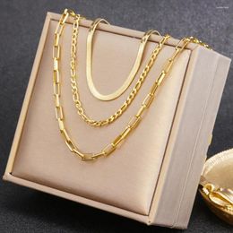 Pendant Necklaces Fashion Multilayered Stainless Steel Necklace For Women Gold Colours 3 Layer Chains Jewellery Collares Para Mujer