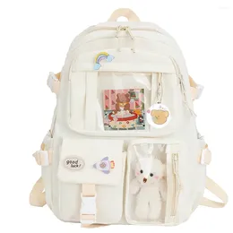 School Bags Woman Backpack Fashion College Student Rucksack Nylon With Plush Pendant Pin Kawaii Large Capacity Japanese Style For Teen Girls