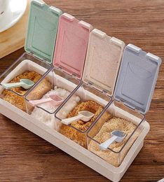 Wheat Straw Seasoning Spice Box Cooking Utensils Storage Container Condiment Can Jars Cruet With Cover And Spoon Kitchen Tools3843890