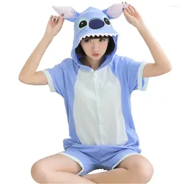 Women's Sleepwear Summer Cartoon Stitch Pajamas Short Sleeve Hooded Onesie Cotton Adult Women Men Animal