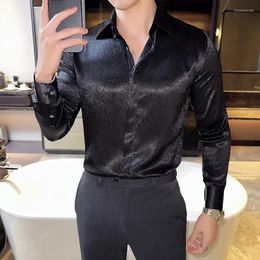 Men's Casual Shirts Luxury Glossy Shirt For Men High-quality Long Sleeve Business Formal Dress Fashion Social Party Banquet Blouse