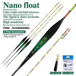 3PCS Fishing Floats1 Bag Hooks1 Buoy Seat Nano Vertical Bobber Eyecatching Thick Tail Tackle Accessories 240108