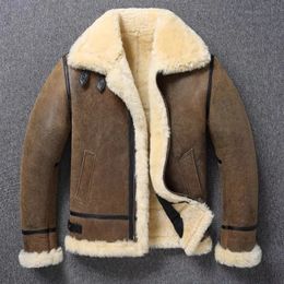100% Natural Sheepskin Leather Jacket Winter Coat Real Fur Warm Explosive Style Sherpa Men's Large Fur Motorcycle Jacket Fashion 240108