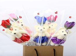 Single Bear Soap Flower Bear Simulation Artificial Flower Rose Single Rose For Valentines Day Party Single Bouquet Gift RRF36185742600