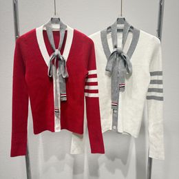 10201 XL 2024 Runway Spring Summer Brand SAme Style Sweater White Red Cardigan Long Sleeve V Neck Womens Clothes High Quality Womens YL