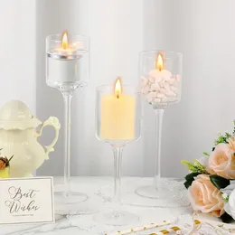Candle Holders 12 Sets (36 Pcs) Tall Glass Holder Clear Tea Light Floating 3 Sizes Room Decor Candlestick